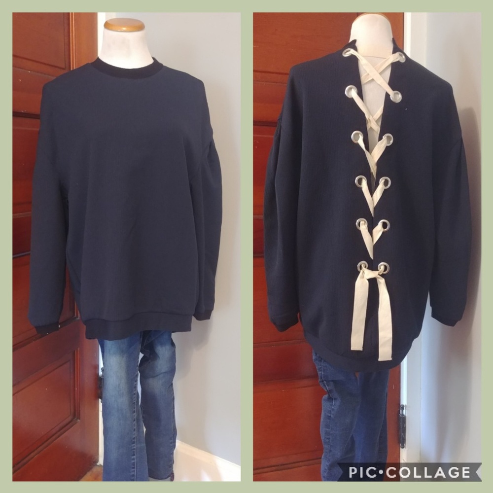 ZARA Oversized Lace Up Sweatshirt Top